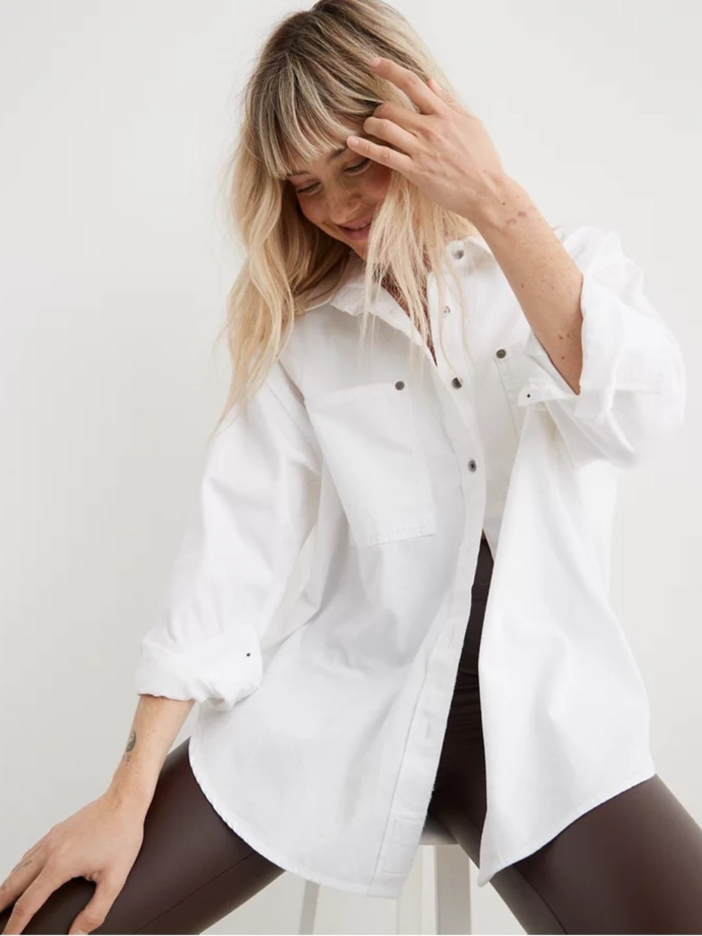 Women’s Aerie Anytime Fave Shirt oversized white button up M